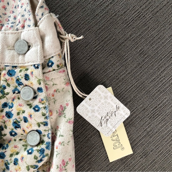 Free People Floral Print Overalls in Cream and Pink - Picture 7 of 10